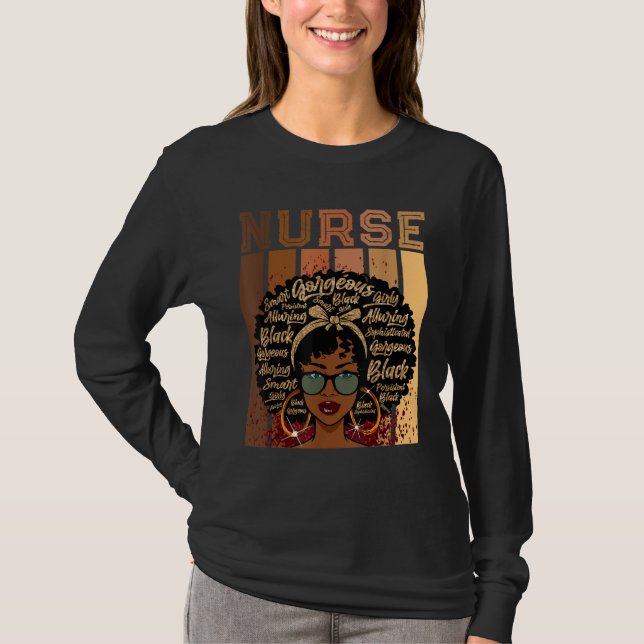 Black Strong Nurse Afro Love Melanin African Ameri T-Shirt (Front)