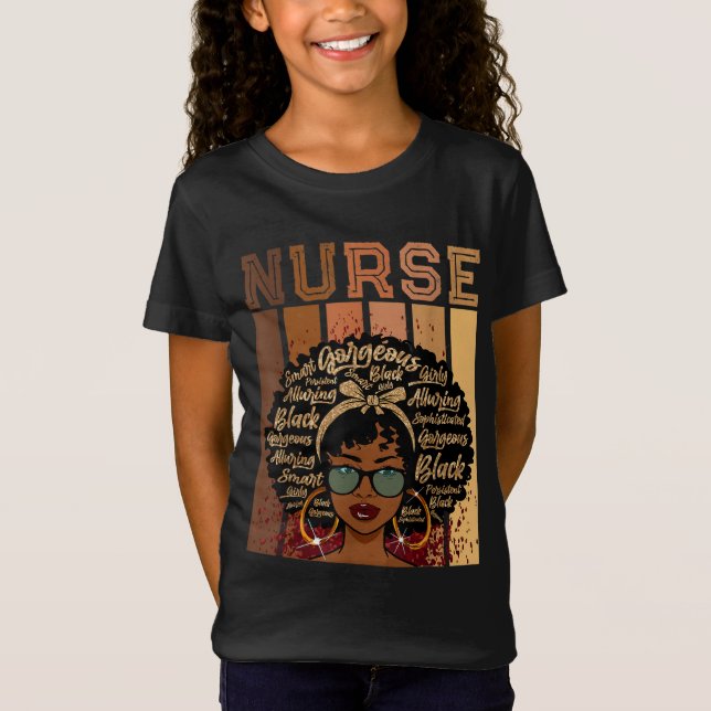 Black Strong Nurse Afro Love Melanin African Ameri T-Shirt (Front)