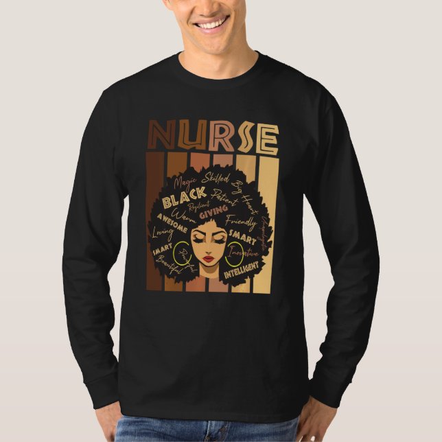 Black Strong Nurse Afro Love Melanin African Ameri T-Shirt (Front)