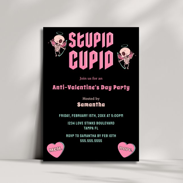 Black Stupid Cupid Anti-Valentine's Day Party Invitation (Creator Uploaded)