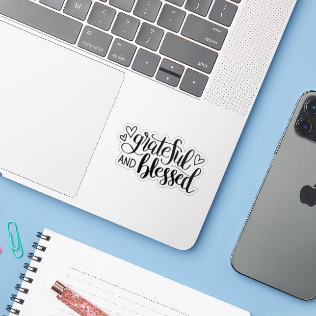 Black Style "Grateful And Blessed" Sticker (Laptop w/ iPhone)