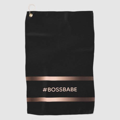 Black stylish bronze bossbabe fun motivational golf towel