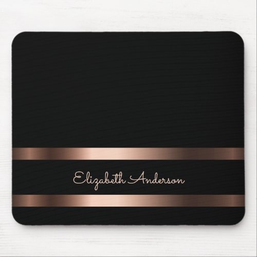 Black stylish bronze modern minimalist name mouse pad