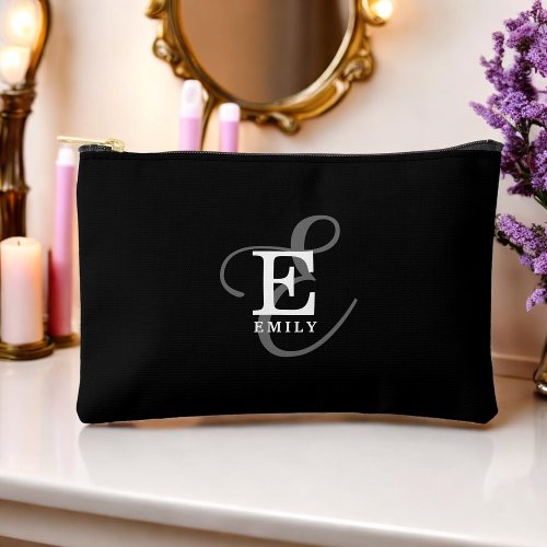 Black Stylish Calligraphy Monogram and Name Accessory Pouch