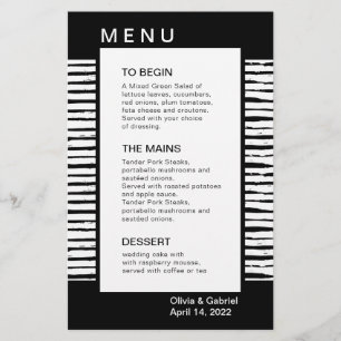Black stylish fancy striped. Wedding Menu