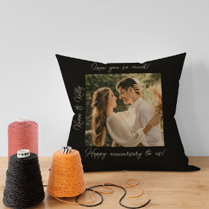 Black Stylish Happy Anniversary Outdoor Pillow