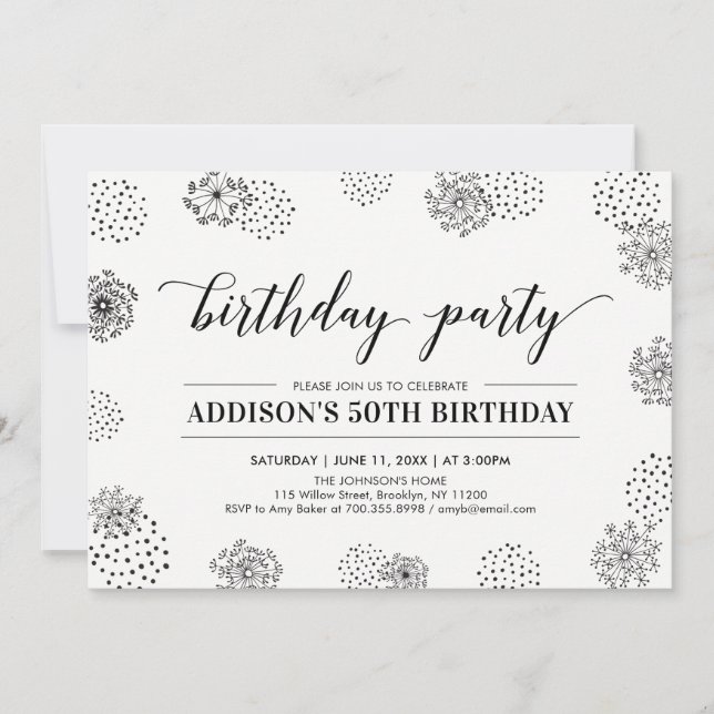 Black Stylish Modern 50th Adult Birthday Party Invitation (Front)
