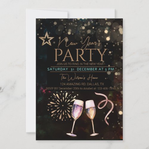 Black stylish NEW YEARS Party Invitation