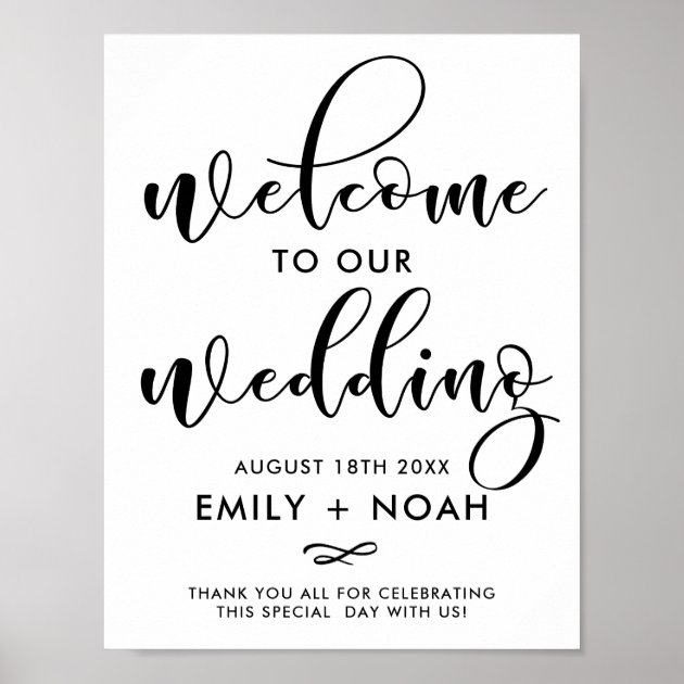 Black Stylish Script Welcome Wedding Sign Poster