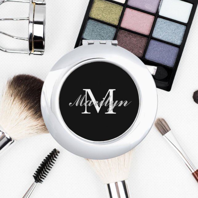 Black Stylized Bridesmaid Monogram Compact Mirror (In Situ Makeup)