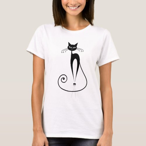Black Stylized Cat T_Shirt