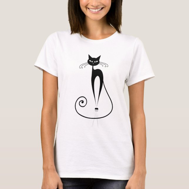 Black Stylized Cat T-Shirt (Front)
