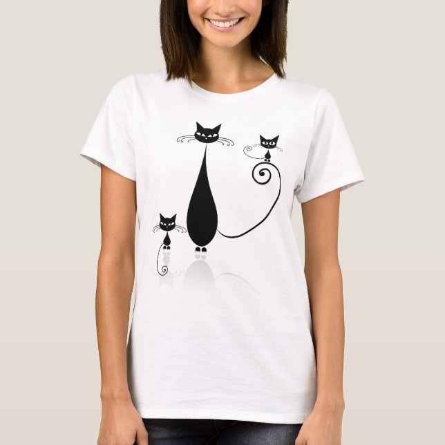 Black Stylized Cat T-Shirt (Front)