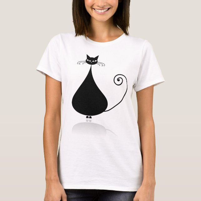 Black Stylized Cat T-Shirt (Front)