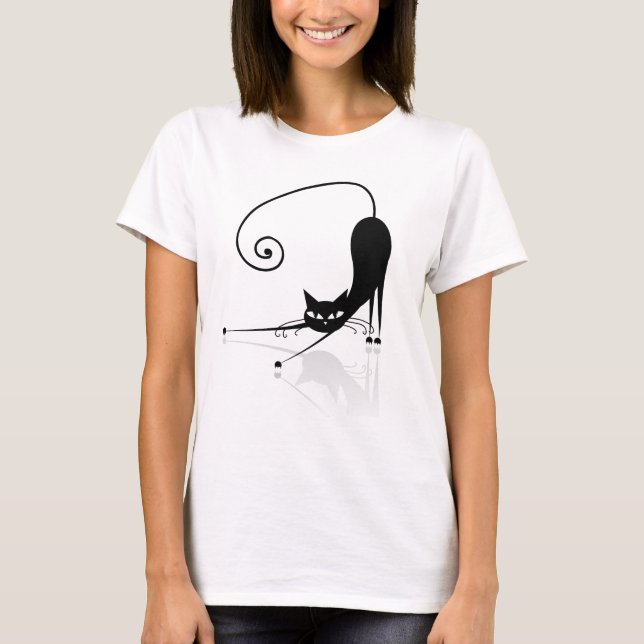 Black Stylized Cat T-Shirt (Front)