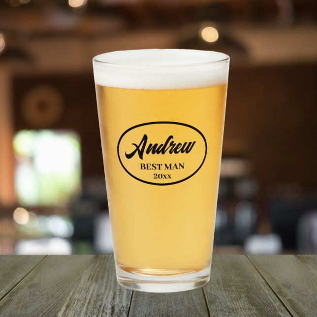 Black Stylized Name Wedding Best Man Glass (In Situ)