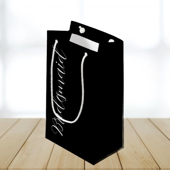 Black Stylized Script Wedding Bridesmaid Small Gift Bag (In Situ)