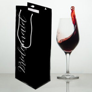 Black Stylized Script Wedding Bridesmaid Wine Gift Bag