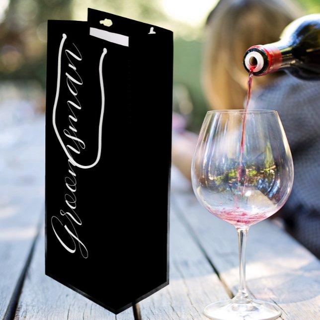 Black Stylized Script Wedding Groomsman Wine Gift Bag (In Situ)