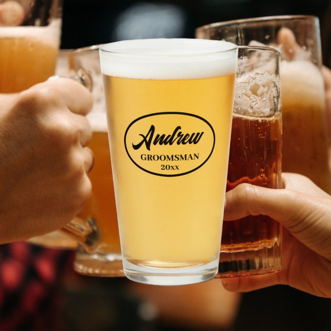 Black Stylized Wedding Groomsman Glass (In Situ)