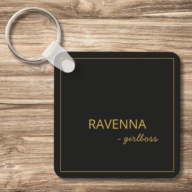 Black Subtle Gold Frame Luxury Girlboss Name Keychain (Creator Uploaded)