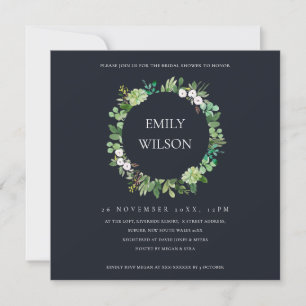 BLACK SUCCULENT WREATH FAUNA BRIDAL SHOWER INVITE