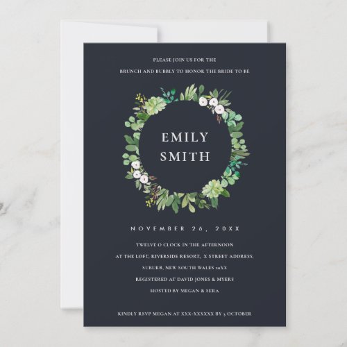 BLACK SUCCULENT WREATH FAUNA BRUNCH BUBBLY INVITE