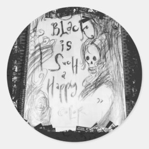 black such a happy color classic round sticker