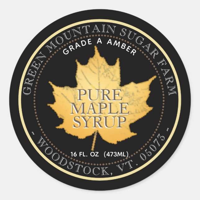 Black Sugar Maple Leaf Editable Maple Syrup Label (Front)