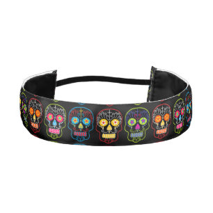 Black Sugar Skull Athletic Headband