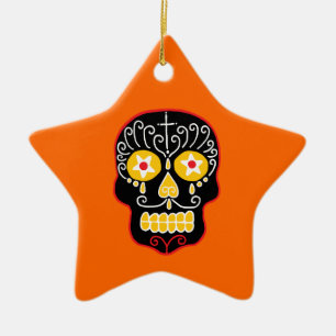 Black Sugar Skull Ceramic Ornament