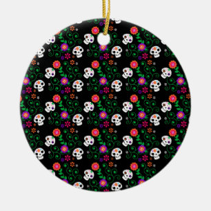 black sugar skull ceramic ornament