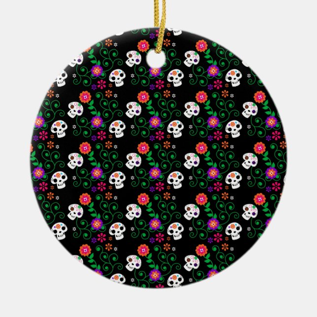 black sugar skull ceramic ornament (Front)