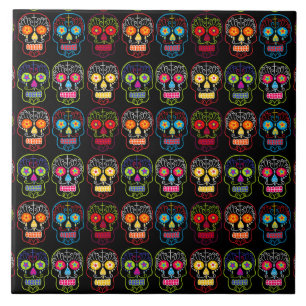Black Sugar Skull Ceramic Tile