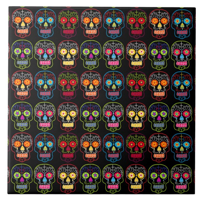 Black Sugar Skull Ceramic Tile (Front)