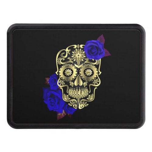 Black Sugar Skull Day Of The Dead Blue Roses Hitch Cover