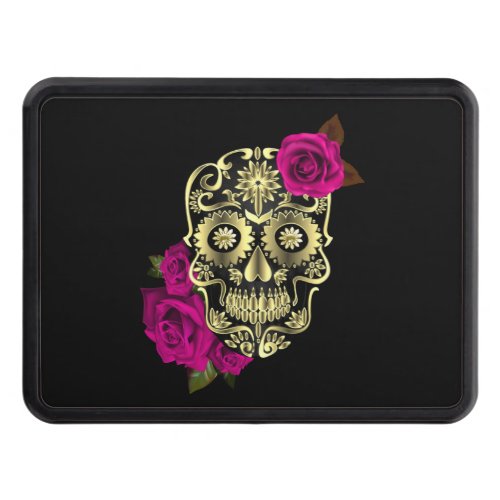 Black Sugar Skull Day Of The Dead Pink Roses Hitch Cover