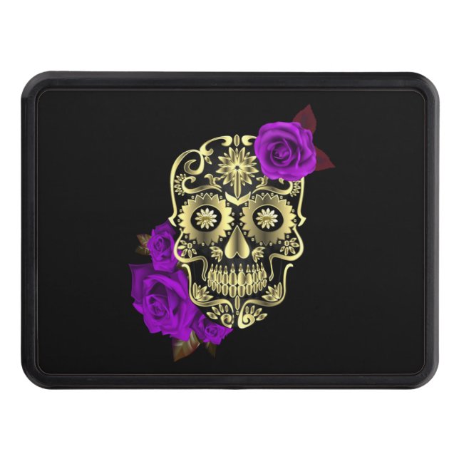 Black Sugar Skull Day Of The Dead Purple Roses Hitch Cover (Front)