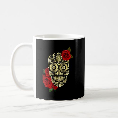 Black Sugar Skull Day Of The Dead Red Roses  Coffee Mug