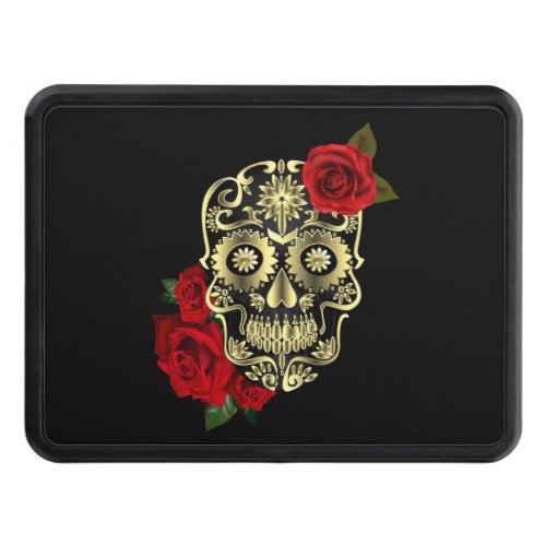 Black Sugar Skull Day Of The Dead Red Roses Hitch Cover