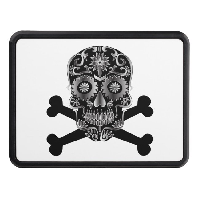 Black Sugar Skull Day Of The Dead Skull Crossbones Hitch Cover (Front)