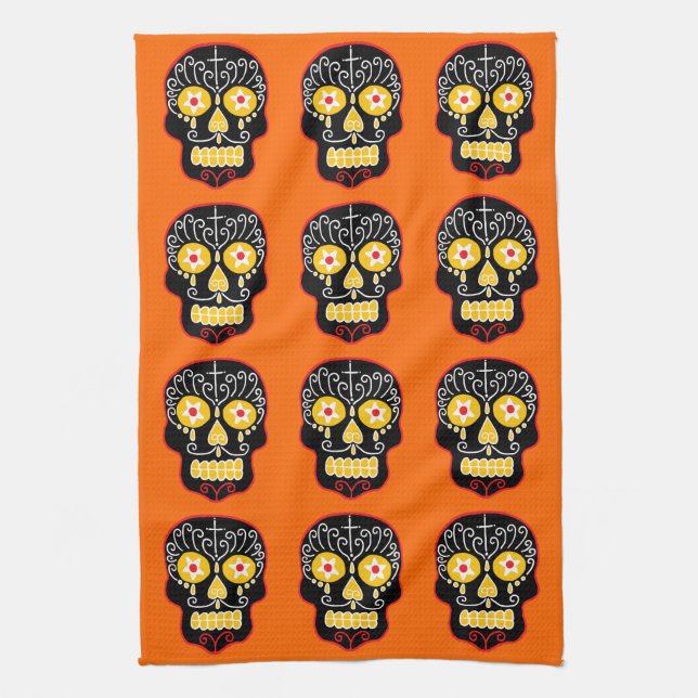 Black Sugar Skull Kitchen Towel (Vertical)