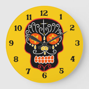Black Sugar Skull Large Clock