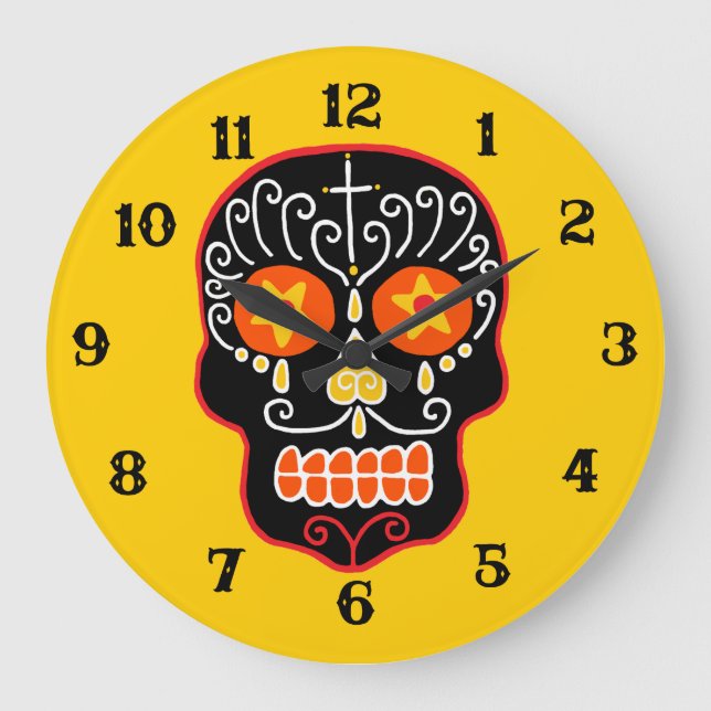 Black Sugar Skull Large Clock (Front)