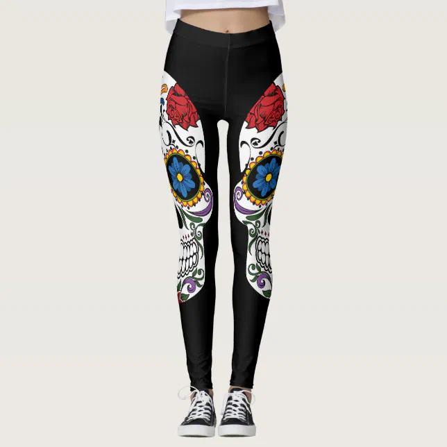 Adult Mardi Gras Sugar Skull Leggings