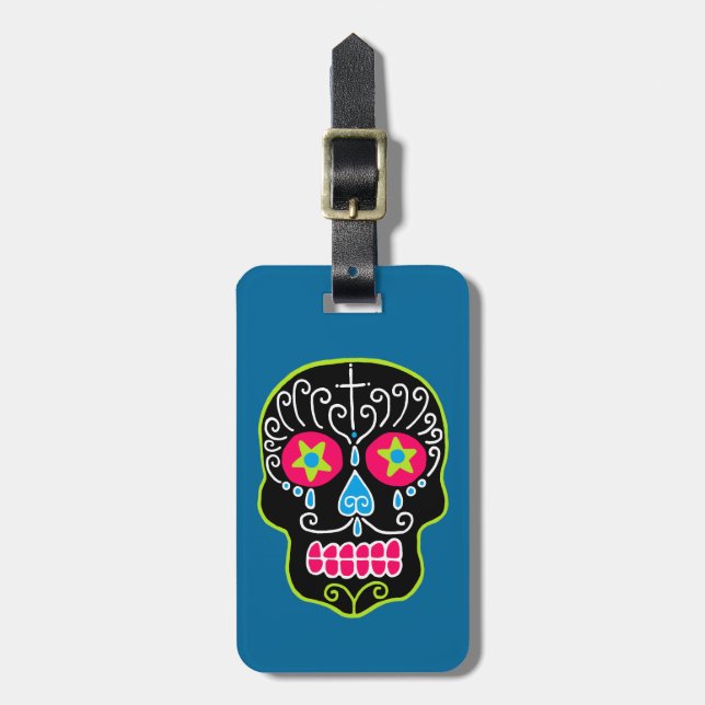 Black Sugar Skull Luggage Tag (Front Vertical)