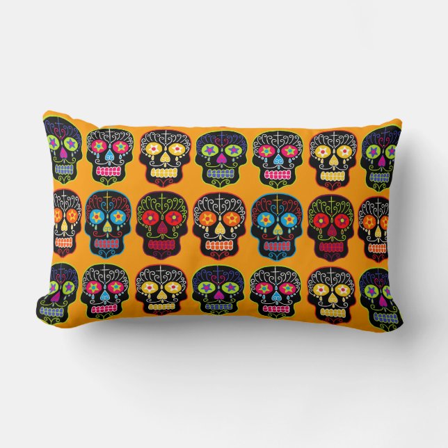 Black Sugar Skull Lumbar Pillow (Front)