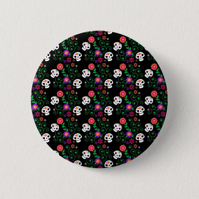 black sugar skull pinback button (Front)