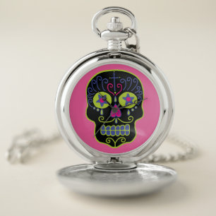 Black Sugar Skull Pocket Watch