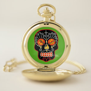 Black Sugar Skull Pocket Watch